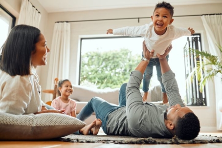 family playing in living room