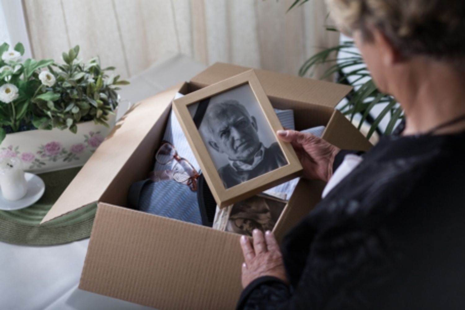 woman mourning late husband